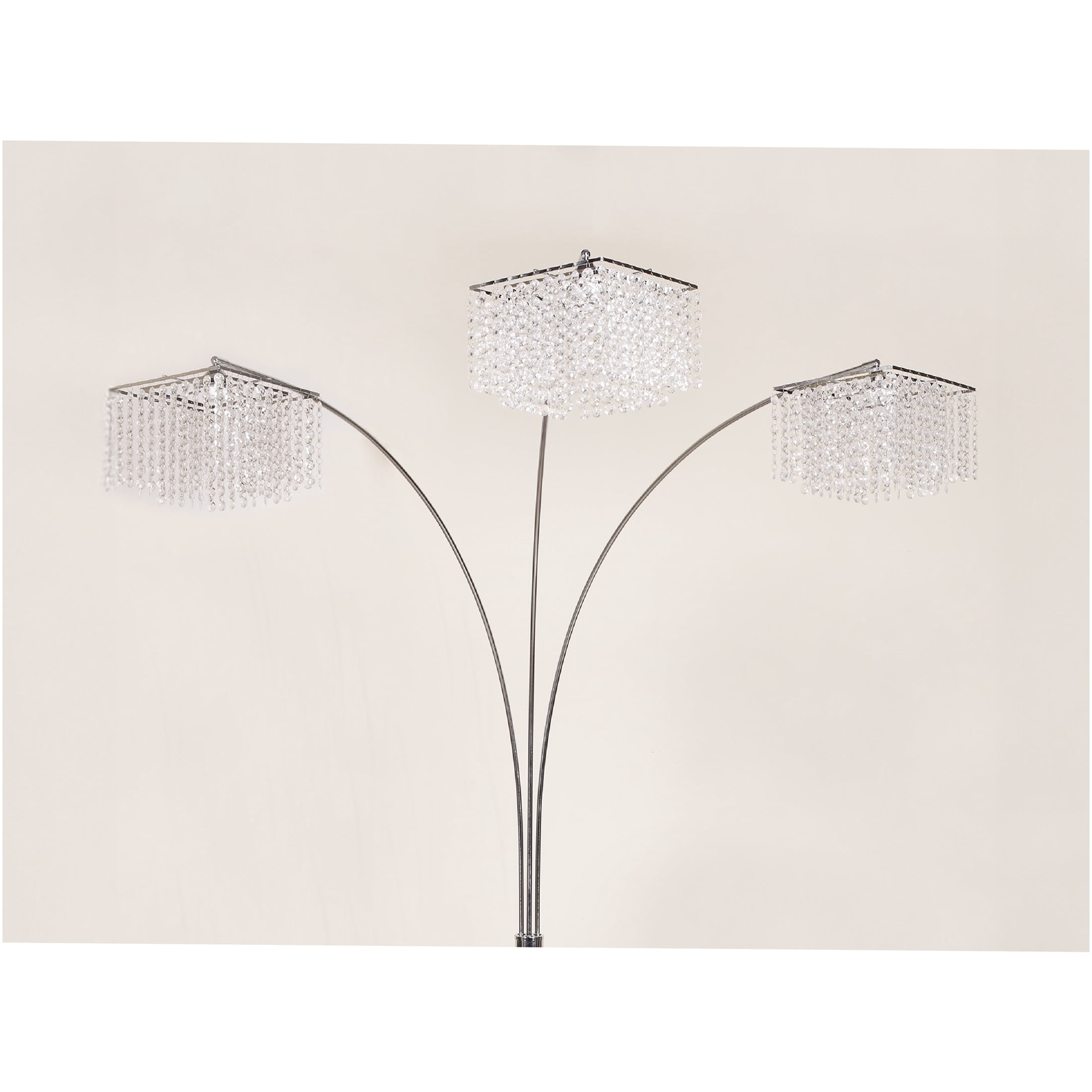 JERFIT Modern Arc Floor Lamp with Crystal Accents, Multi-Head Adjustable Standing Light for Living Room, Silver