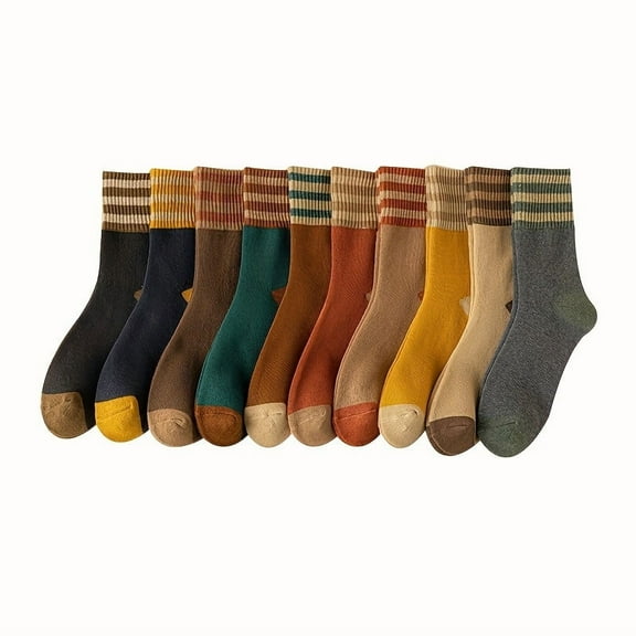 10 Colors 10 Pairs Autumn Winter Women's Terry Socks, Thick Fleece Mid-Calf Socks, Warm Towel Socks, Black Long Socks, Women's Fashion Socks, Women's Socks, Female Socks