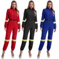 thumbnail image 4 of Disfraz de bombero de Halloween para mujer adulta, uniforme de bombero para fiesta de carnaval, mono de manga larga con cremallera y cinturón, 4 of 5