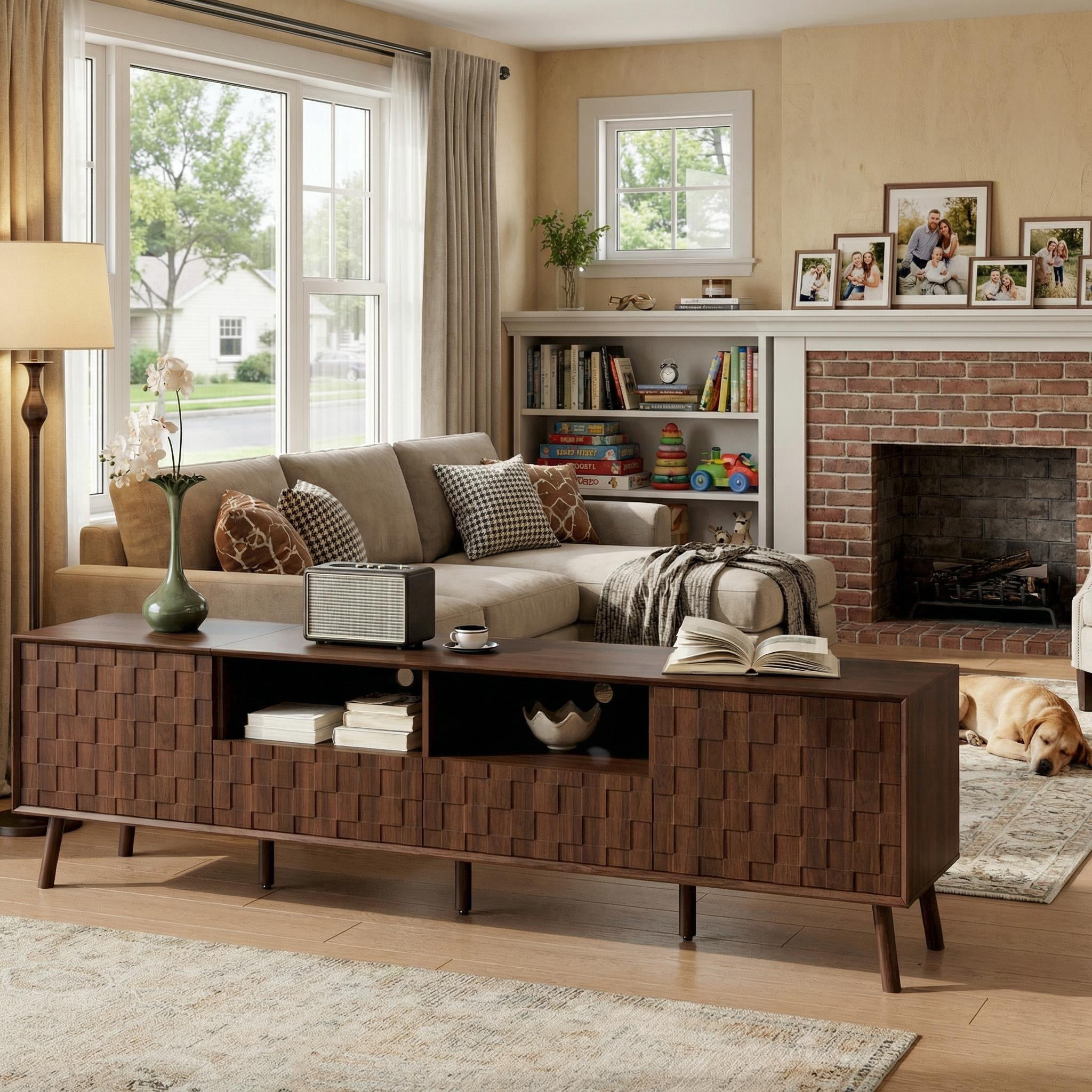 Homy Casa 78.7" TV Stand for 75 Inch TV with Drawers and Cabinets, Mid Century Wood Media Console