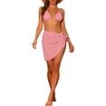 thumbnail image 2 of Conjuntos de bikini de 3 piezas para mujer, con escote halter, trajes de baño de malla con pareo y falda de playa, traje de baño pequeño en color rosa, 2 of 5