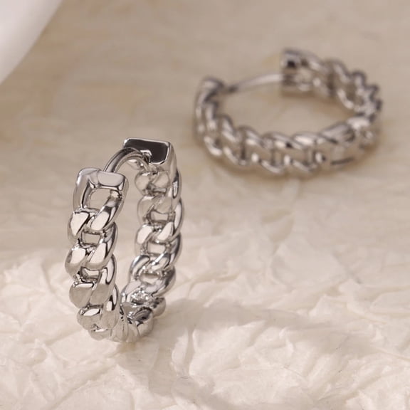 304 Stainless Steel Hoop Earrings Cuban Link Chain Charm Stainless Steel color 15x16x4mm