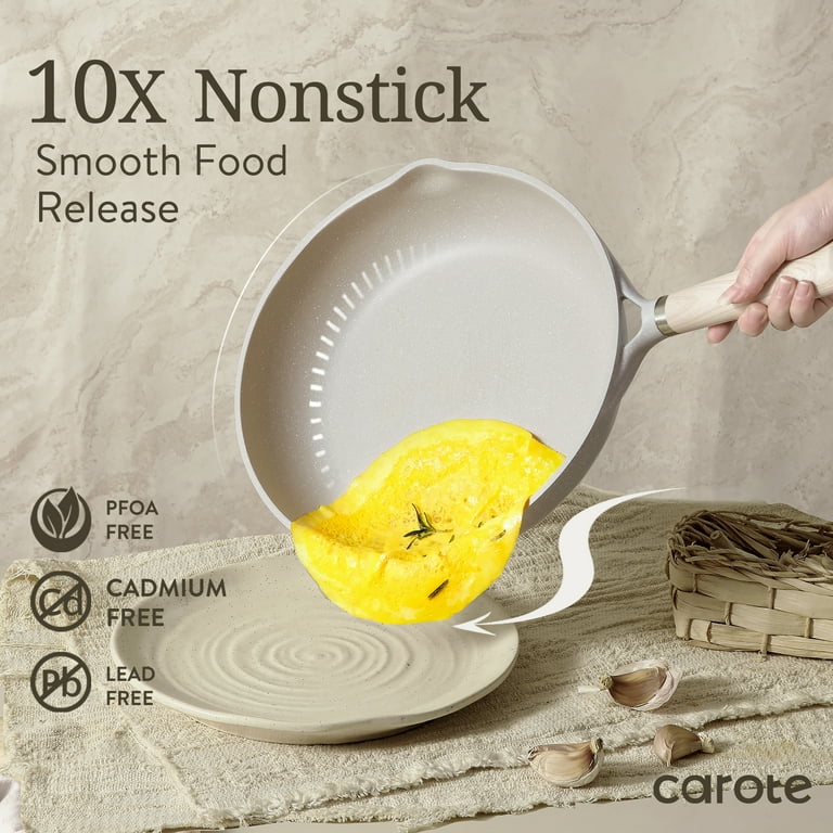 Carote Nonstick Pots and Pans Set, 8 Pcs Induction Kitchen Cookware Sets  (Beige Granite) 