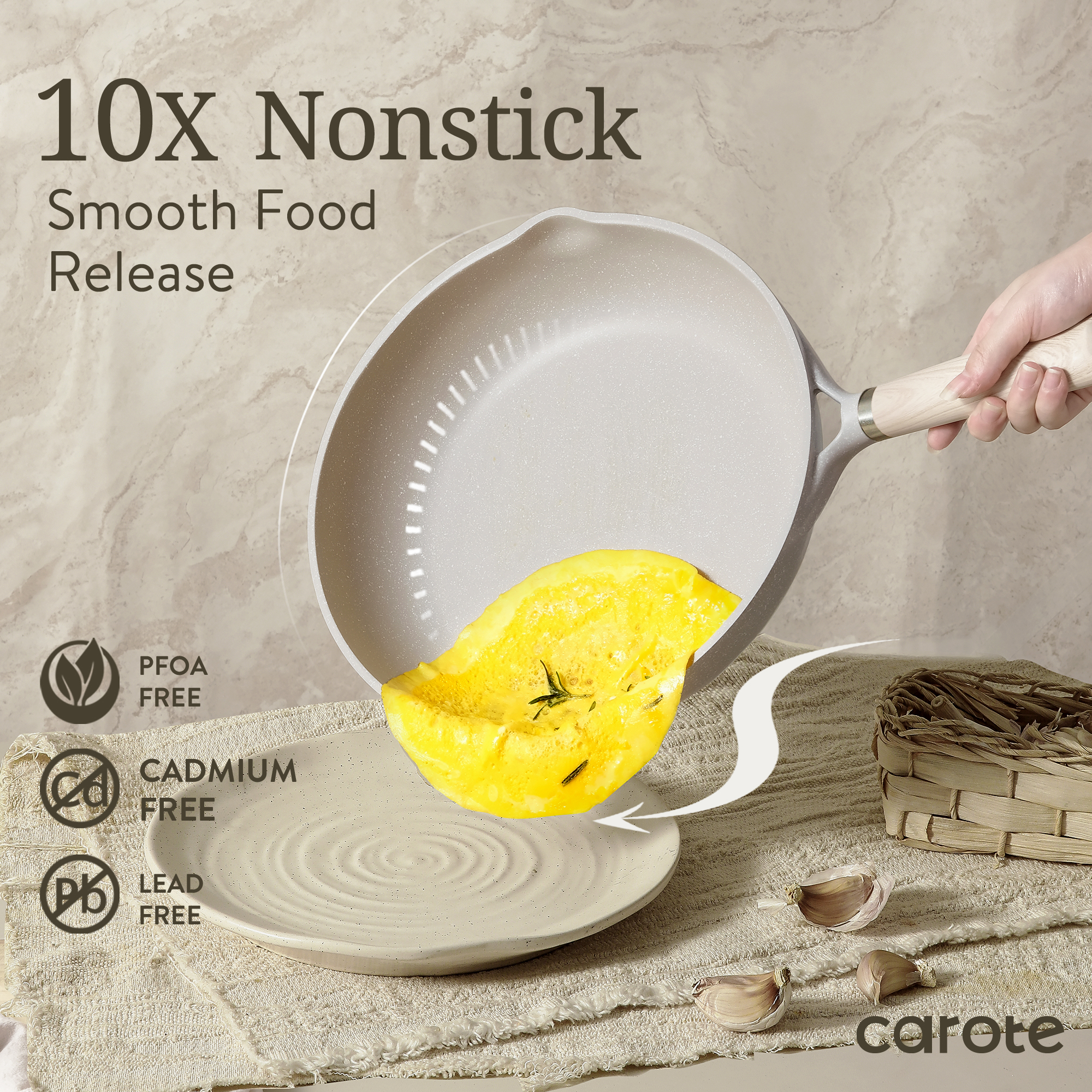 Carote Nonstick Pots and Pans Set, 21 Pcs Induction Kitchen Cookware Sets (Beige Granite) - image 4 of 7