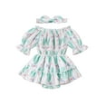 thumbnail image 2 of Musuos Baby Girls Rompers Dress Rabbit Print Short Sleeve Boat Neck Ruched Skirt Hem Infant Bodysuits Easter Clothes with Headband, 2 of 10
