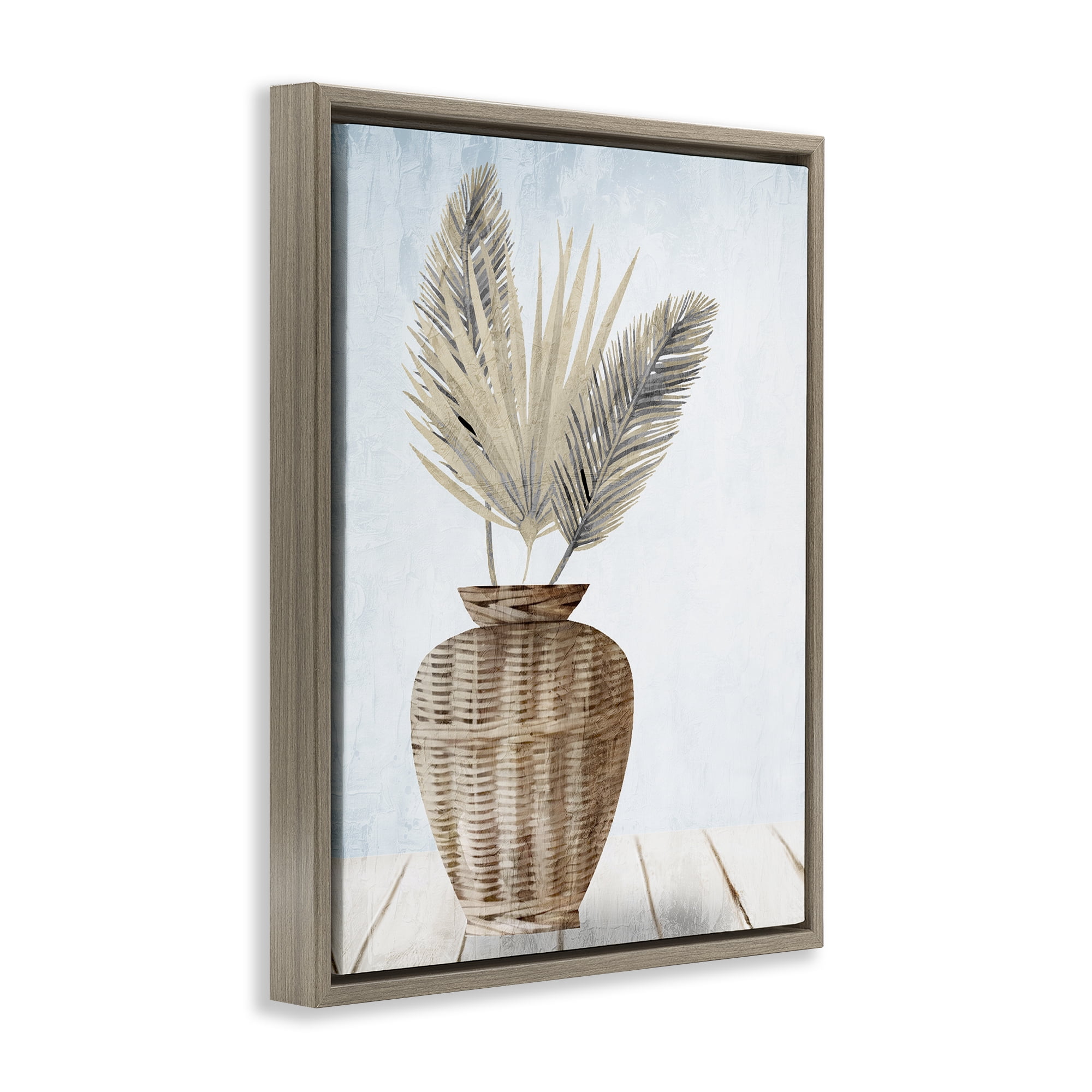 Stupell Industries Fan Plant Leaves Plants & Flowers Painting Brown Floater Framed Canvas Art Print Wall Art, 17 x 21