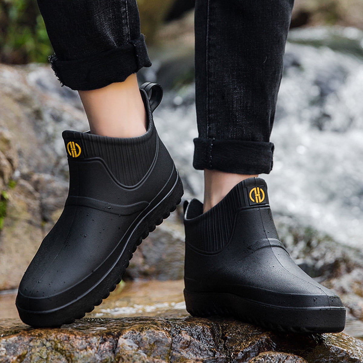 AUXDIQ Rain Boots Men Short Ankle Women Waterproof Rain Boots Outdoor Garden Shoes