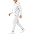 thumbnail image 7 of Spazoro Boys Sweatshirt Jogger Set with Kangaroo Pockets, Elastic Waist Long Sleeve Regular Fit Hooded Neck Solid Color Warm Fleece Lined Active Outfits for Kids White Size 13-14, 7 of 7