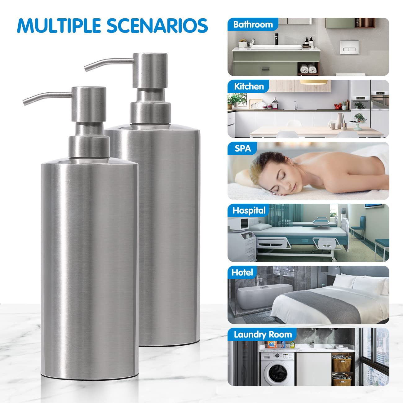 Matte Black Soap Dispenser Stainless Steel 11.8 OZ - Liquid Hand Lotion Dispenser Decor Refillable Dishwashing Soap Dispenser for Kitchen Bathroom Countertops