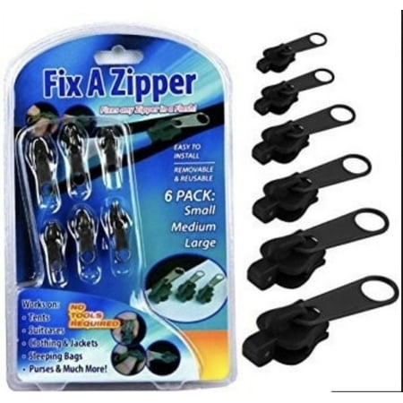 Universal Zipper Repair Replacement Fix Broken Kit - 6 Pack (Black) 