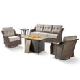 thumbnail image 3 of OPOHORO 5 Pieces Patio Furniture Set with 6" Thick Cushions, Outdoor Rattan Sofa, Swivel Patio Chairs with Side Table and Fire Pit Table, Weather Resistant Wicker Set for Patio Backyard Porch, Beige, 3 of 17