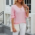 thumbnail image 5 of MIXUE Womens Summer Tops Summer Solid Color V Neck 3/4 Sleeve Slim Casual Tee Shirts Streetwear,Pink,S, 5 of 9