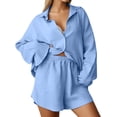thumbnail image 2 of ibiyuan Women'S 2 Piece Outfits Women's Casual Spring Fashion Set Long Sleeve Shirt and High Waist Drawstring Shorts Solid Two Piece Outfit, 2 of 6