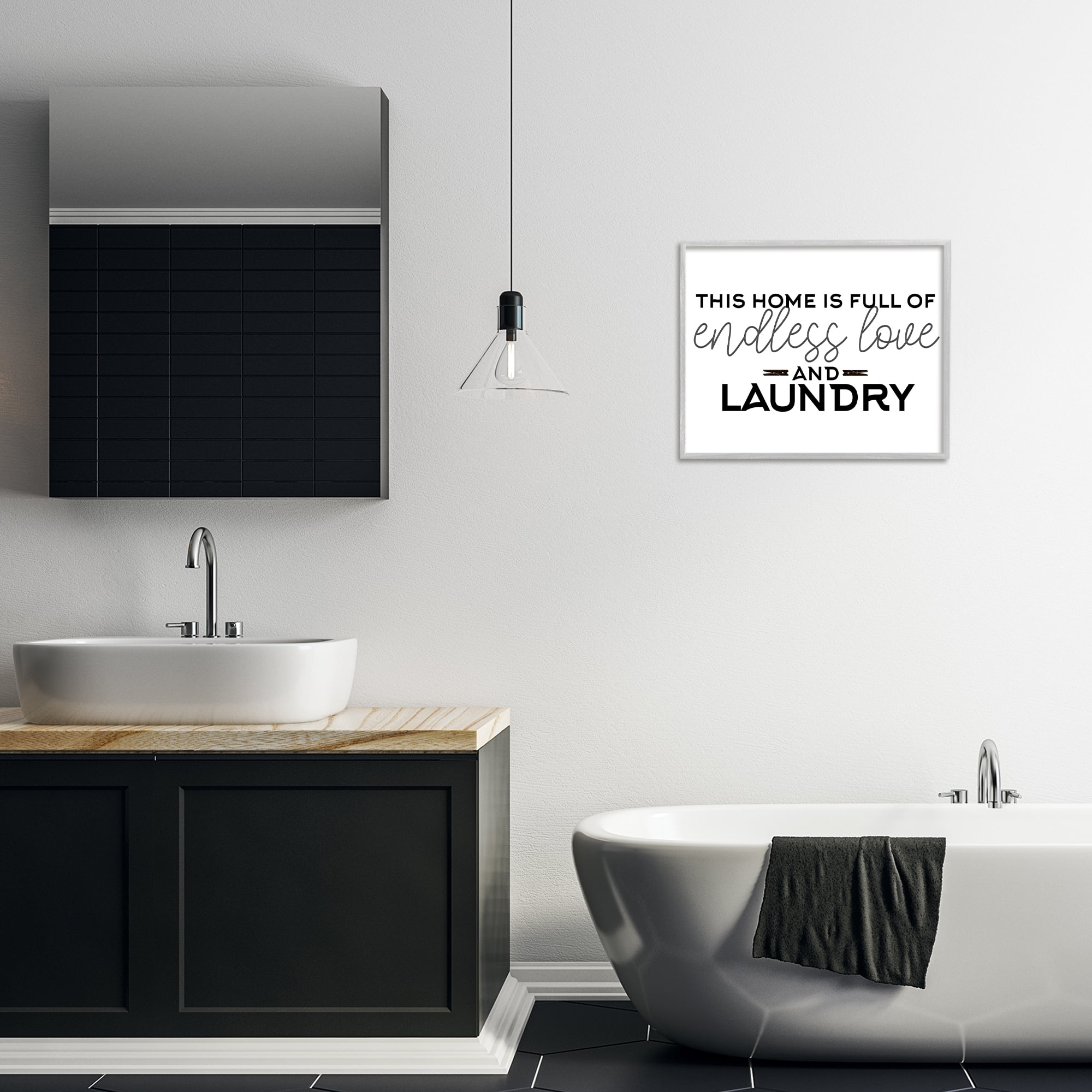 Endless Love & Laundry Minimal Gray Framed Giclee Art, design by Kim Allen