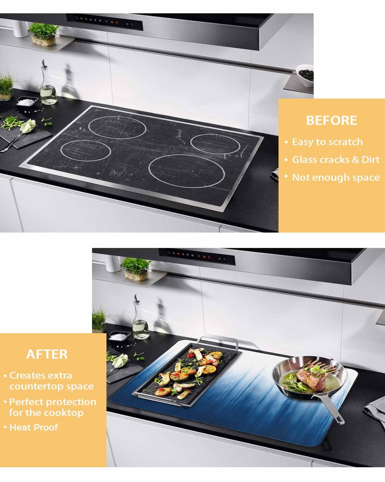 nqOlkjepod Large Induction Cooktop Protector Mat 36"x21", Blue Ombre Stripe Stove Top Covers for Electric Stove, Abstract Art Gradient Watercolor Stove Burner Cover Mats, Glass Top Stove Cover