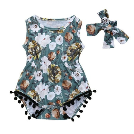 

Toddler Girls Bodysuits Floral Printed Outfit Headband Daily Kids Children Clothes Cartoon Trendy Soft Cute Outwear Streetwear Spring Summer Rompers Jumpsuits