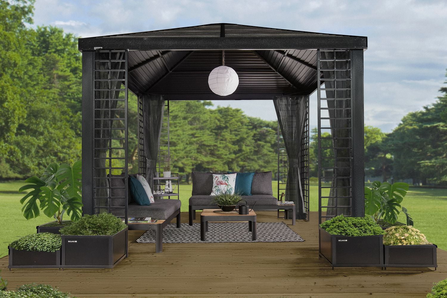 Sojag Havana Rustproof Aluminum Frame Gazebo With 6 Insulated Planters, Galvanized Steel Roof for Maximum Protection, 10' x 10'