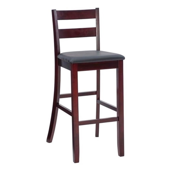 Linon Triena Soho 31" Bar Stool Dark Brown Faux Leather Seat in Merlot Wood