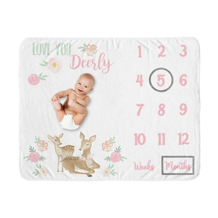 UPC: 0846480083832 | Deer Floral Milestone Baby Blanket by Sweet Jojo Designs