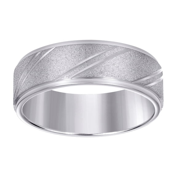 Stainless Steel Mens Stone Finish Grooved Comfort-fit Wedding Band 8mm Size 10 Wedding Band for Men