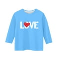 thumbnail image 4 of Sky Blue Girls Casual LOVE Graphic Top, Cold Shoulder 3/4 Sleeve Soft Stretchy Polyester Spandex Relaxed Fit Tee for Ages 4-12,Size 7-8T, 4 of 5