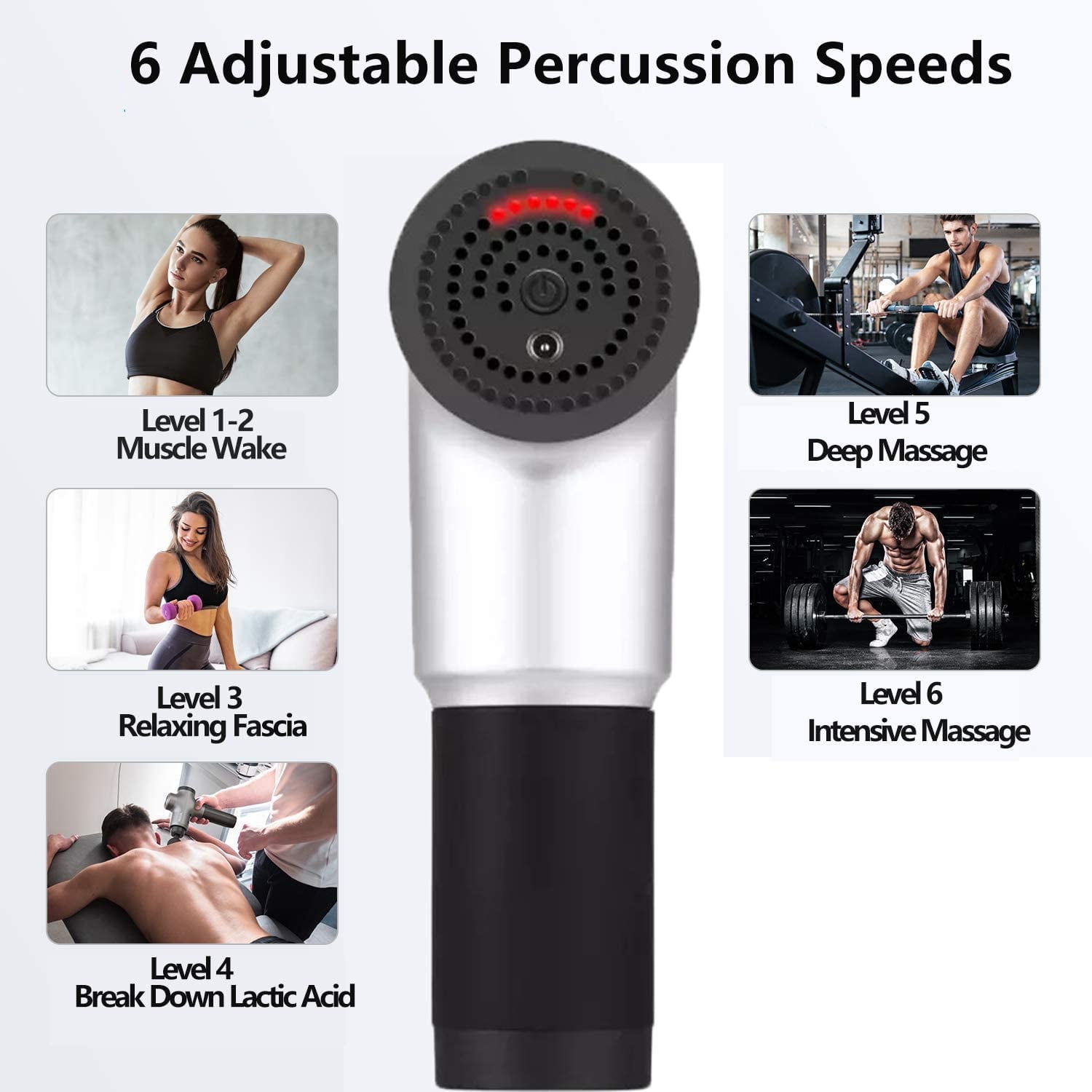 6 Speeds Massage Gun, Cordless Handheld Deep Tissue Muscle Massager, Chargeable Percussion Device Super Quiet (Black)
