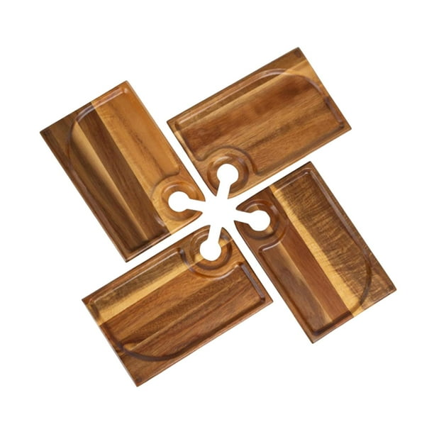Tabla de quesos de madera ligera y portátil con soporte para bebidas, 4 unidades Rectángulo
