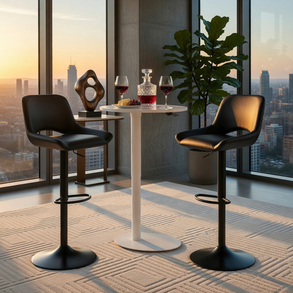 Hommoo 2-Pack Modern Swivel Bar Stools with Adjustable Height & Footrest. PU Leather, Metal Frame, for Kitchen Island, Home Bar, Counter Seating, Black