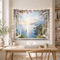 thumbnail image 5 of Trompe L'Oeil Window with Bougainvillea and Blue Sea, Serene Coastal for Beach Lovers, Mediterranean Seascape Art, Christmas Gift, Tapestry Wall Hanging for Living Room and Bedroom, 5 of 7