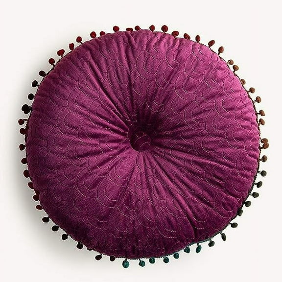 Nvzi Velvet Soft Round Chair Pads Cute Gradient Pom Pom Indoor Dining Chairs Cushion (Purple, Diameter 16")