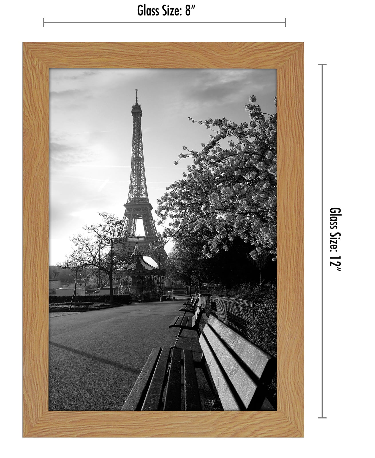Americanflat 8x12 Picture Frame in Oak with Shatter Resistant Glass - Horizontal and Vertical Formats for Wall and Tabletop