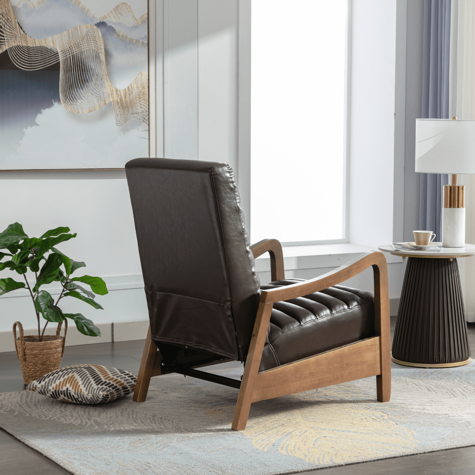 Bestier 26" Accent Chair, Luxurious Oil Wax Leather Recliner for Adults, Upholstered Push Back Reading Chair with Parawood Frame, Brown