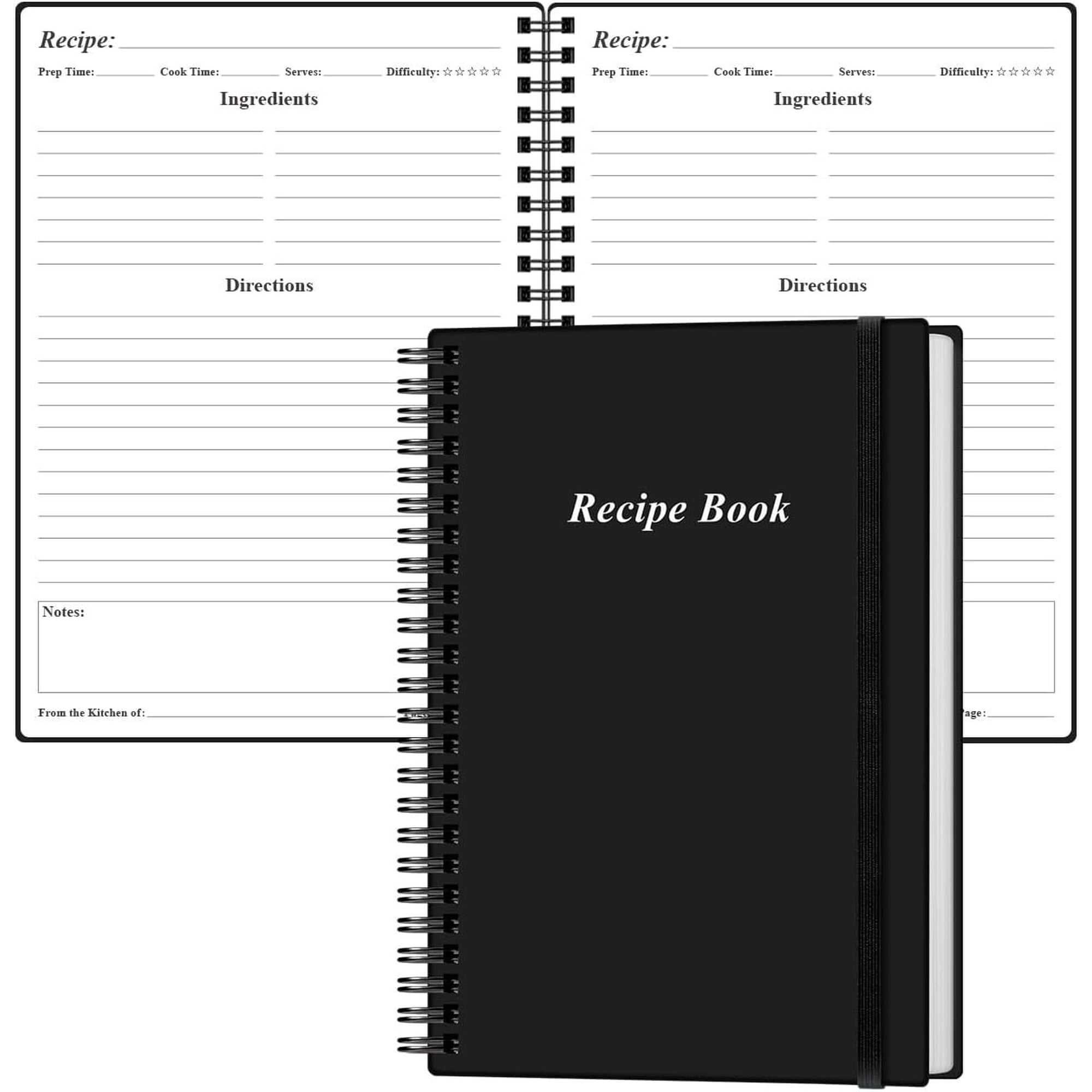 Recipe Book to Write in Your Own Recipes - Spiral Blank Cookbook - Elegant Cover Big Recipe Journal - Easy to Use Layout 5.8 x 8.5 Black