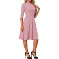 thumbnail image 4 of INSPIRE CHIC Vestido Vintage para Mujer de 3/4 de Manga con Cuello Alto, Vestido A-Line de Oficina, Color Rosa, 4 of 6