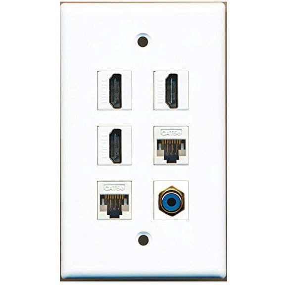 RiteAV - 3 HDMI 1 Port RCA Blue 2 Port Cat5e Ethernet White Wall Plate