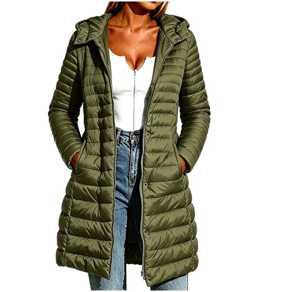 Inleife Winter Jackets for Women Women's New Solid Color Long-sleeved Hooded Fashion Cotton-padded Jacket