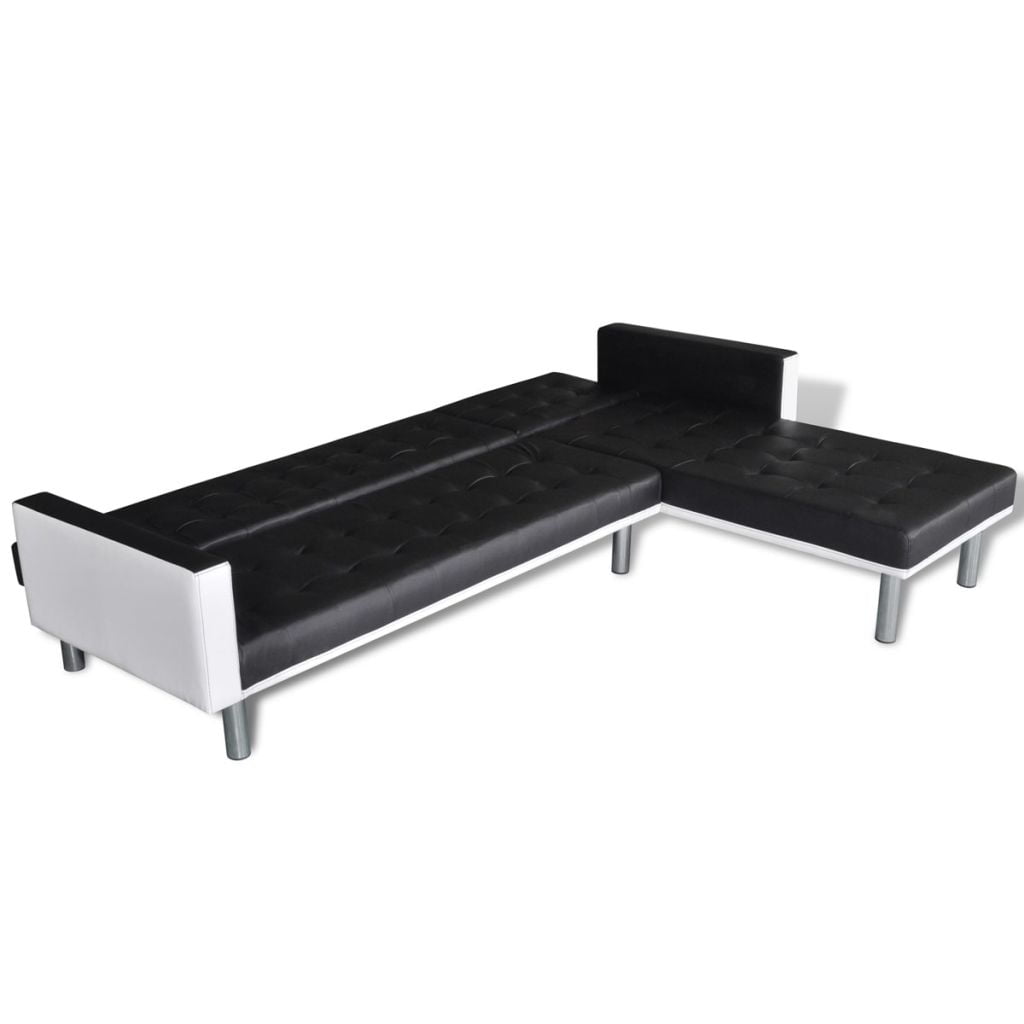 Kepooman Modern L-Shaped Artificial Leather Convertible Sectional Sofa Bed for Living Room, Black Kepooman Modern L-Shaped Artificial Leather Convertible Sectional Sofa Bed for Living Room, Black