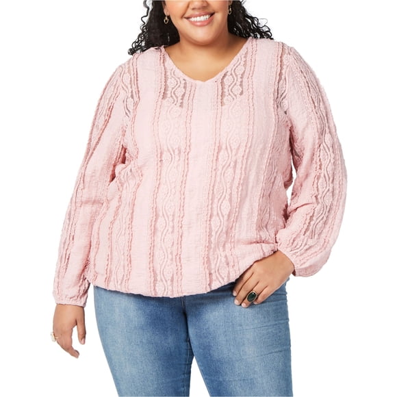 Style & Co. Blouse à Enfiler en Dentelle à Col en V pour Femmes, Rose, Grande Taille, 0X