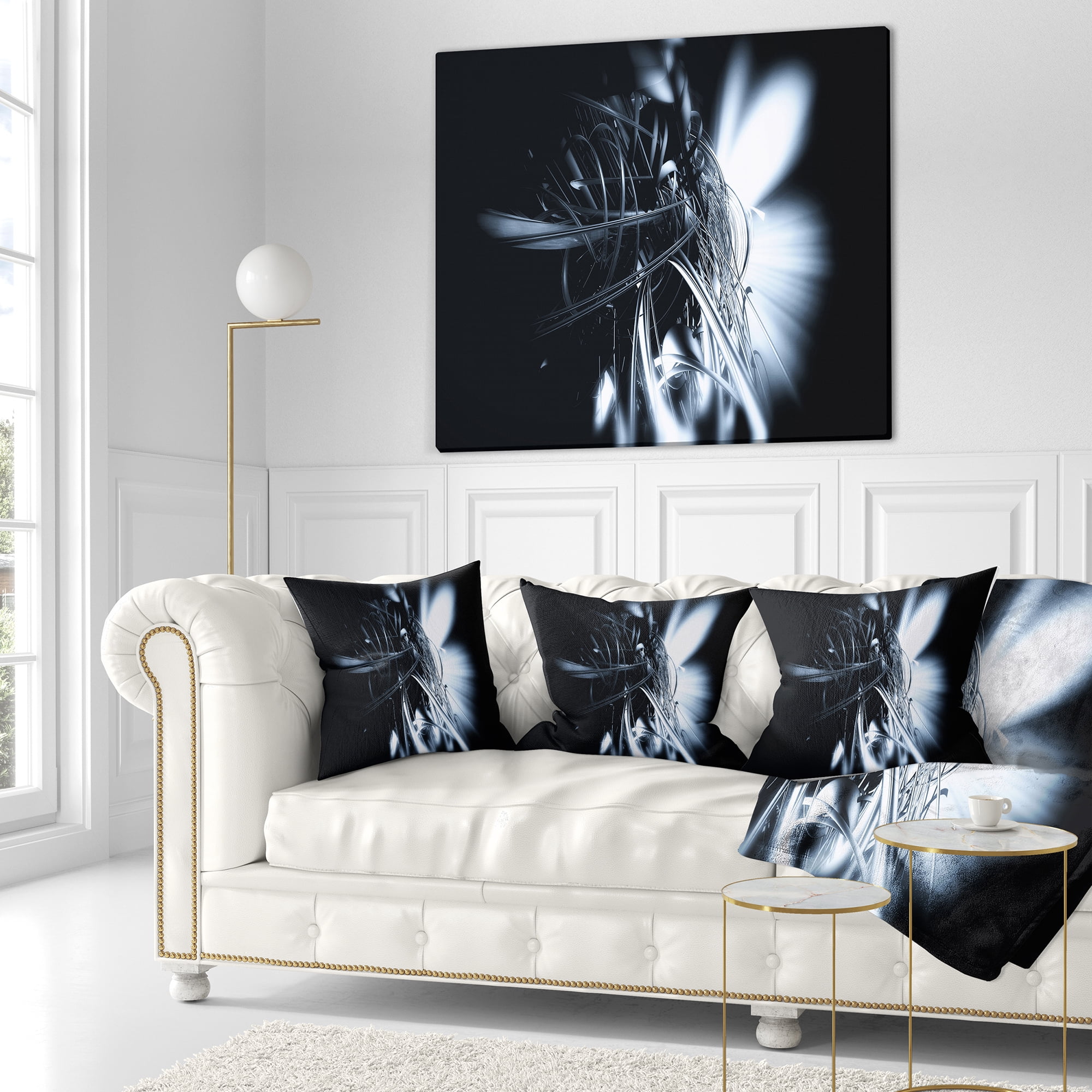 Designart 3D Abstract Art White Floral - Abstract Throw Pillow - 16x16