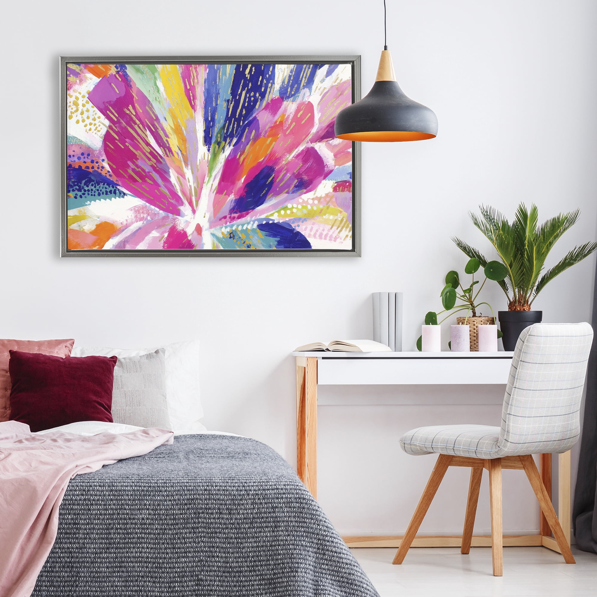Stupell Industries Flower Burst in Vibrant Tones Gray Framed Floater Canvas Wall Art, design by Chromatic Storm Studio