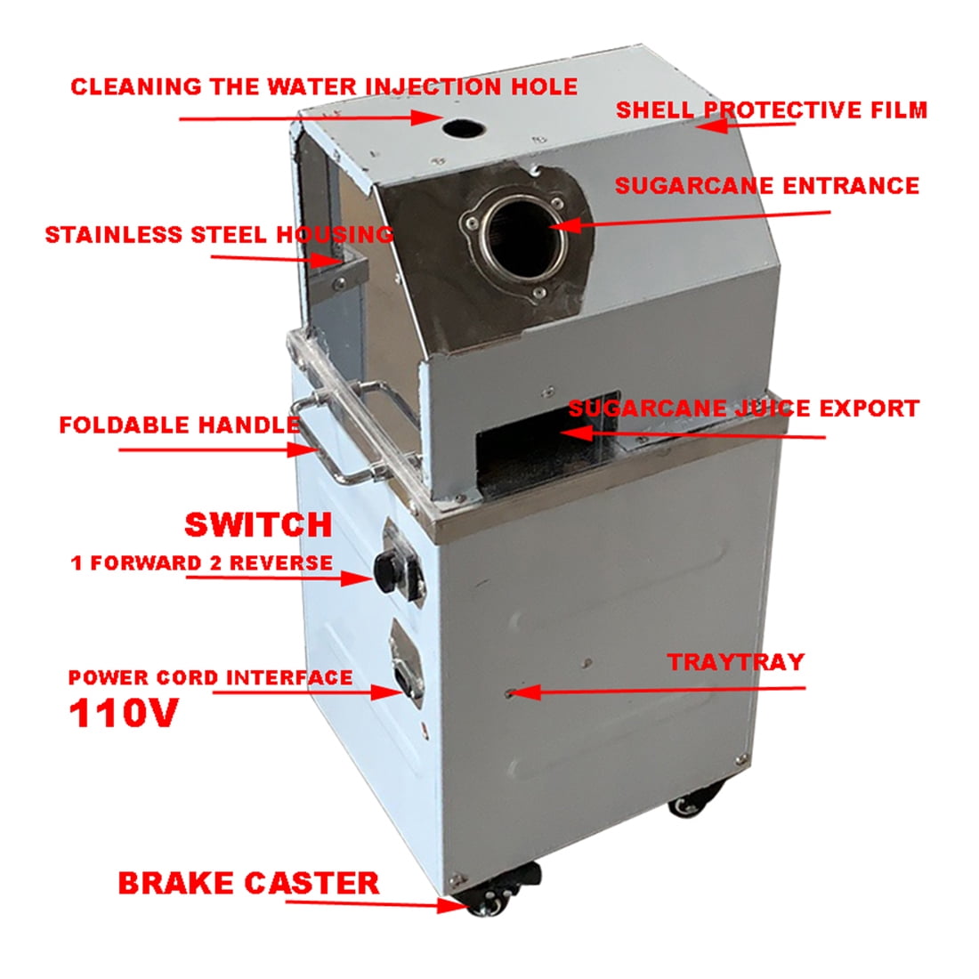 PreAsion Electric Sugarcane Juicer Fruit Press Machine 3 Rollers Stainless Steel Silver