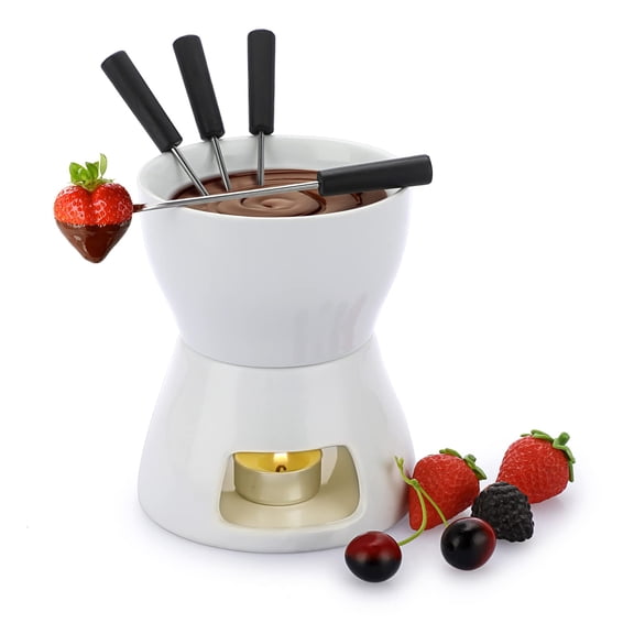 Ceramic Butter Warmer Set, 400ML Melting Pot Bowl Set with 4 Forks for Cheese Chocolate Butter Caramel Fondue