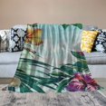 thumbnail image 2 of Creowell Watercolor Flower Soft Flannel Throw Blanket, Tropical Wild Orchid Flowers with Palm Leaves Print Exotic Style Nature, Cozy for Indoor and Outdoor Use 60x80in, 2 of 6