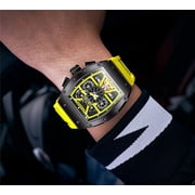 GUANQIN Men Automatic Wrist Watch Skeleton Tourbillon Tonneau Design Waterproof Adjustable Silicone Strap Business Luminous Sapphire Crystal Multifunction Clock
