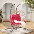 thumbnail image 2 of Aukfa Double Swing Egg Chair with Stand 2 Person Indoor Outdoor Wicker Loveseat with Cushions, Red, 2 of 9