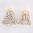 thumbnail image 3 of Awdenio Beanies Hats Mom And Baby Rhinestone Knitting Wool Hemming Hat Keep Warm Winter Ball Hat Cap, 3 of 4
