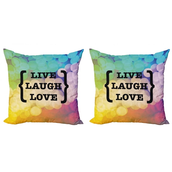 Ambesonne Live Laugh Love Throw Pillow Cover 2 Pack, Wise Phrase, 16", Multicolor