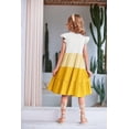 thumbnail image 4 of Arshiner Girls Dress Summer Flutter Sleeve Flared Tiered Swing Pleated Midi Cotton Casual Sundress with Pockets, 4 of 6