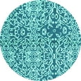 thumbnail image 1 of Ahgly Company Machine Washable Indoor Round Abstract Turquoise Blue Modern Area Rugs, 5' Round, 1 of 4