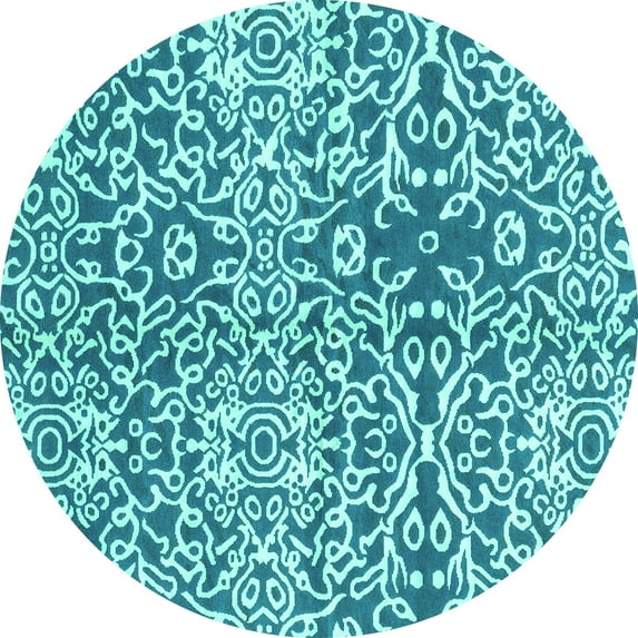 Ahgly Company Machine Washable Indoor Round Abstract Turquoise Blue Modern Area Rugs, 5' Round